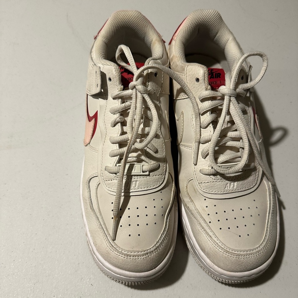 Nike Air Force 1 white leather with pink and red swish size 10